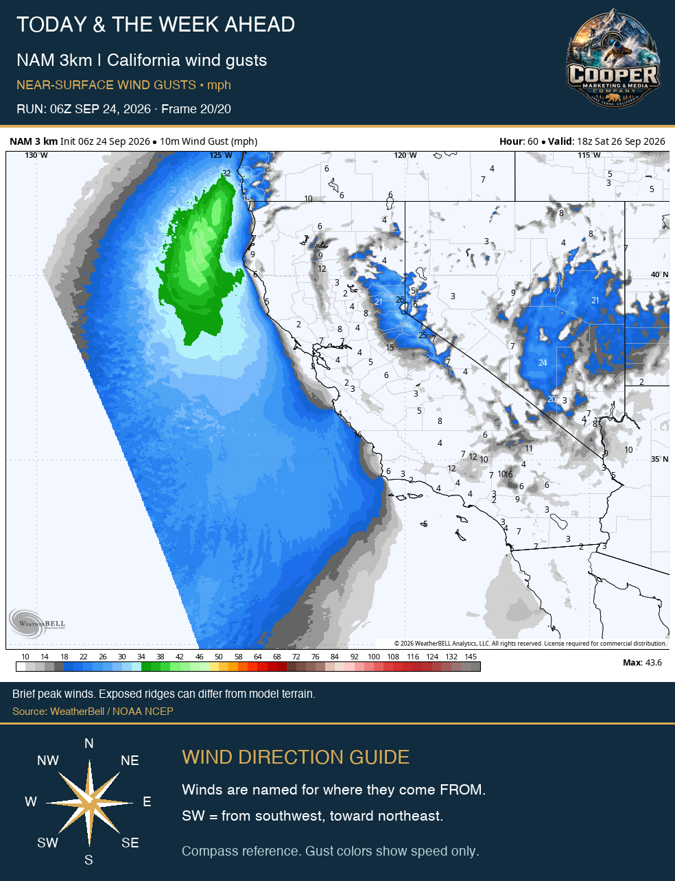 NAM 3km | California wind gusts, final frame