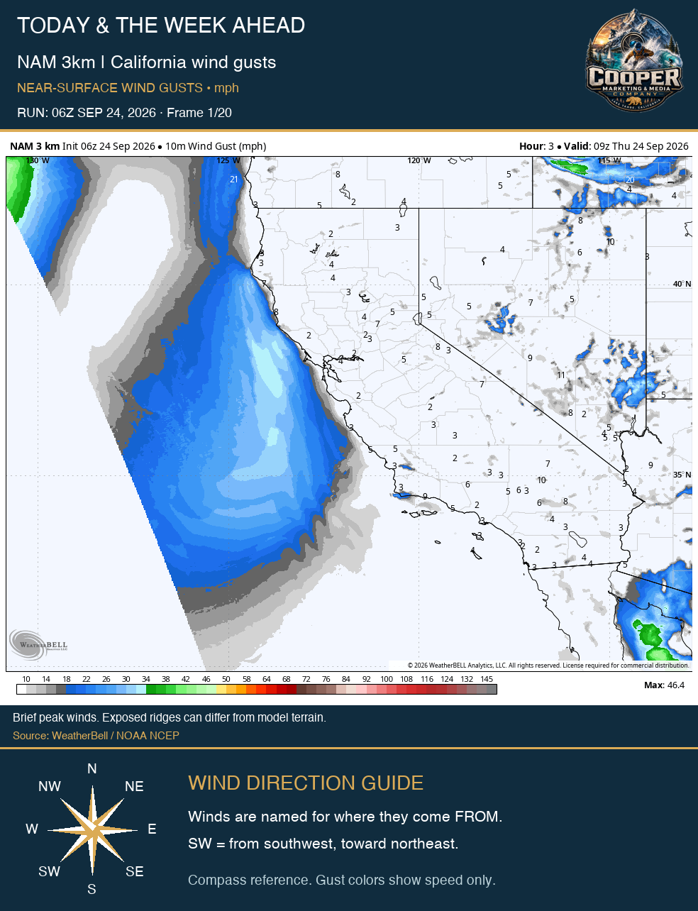 NAM 3km | California wind gusts, first frame