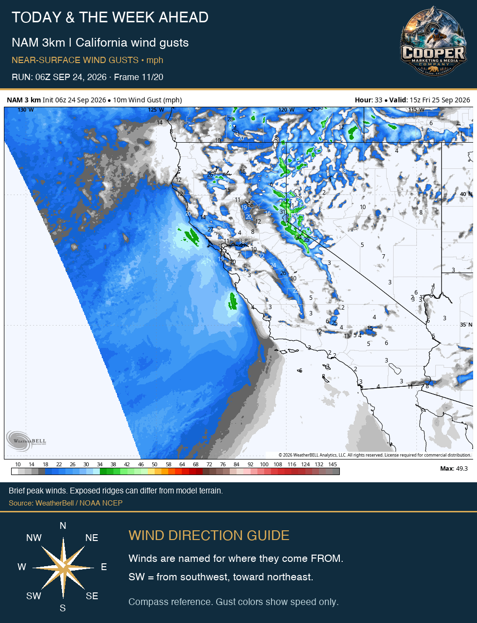 NAM 3km | California wind gusts, middle frame