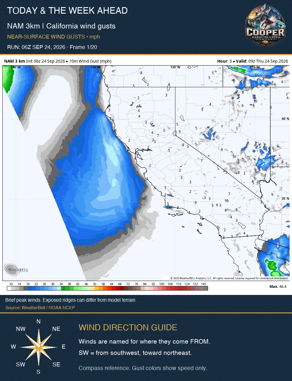 NAM 3km | California wind gusts, RUN: 06Z SEP 24, 2026