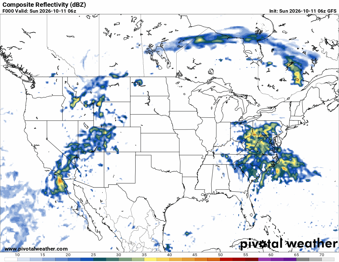 GFS composite reflectivity · Initialized Oct 10, 11:00 PM PDT. Valid Oct 10, 11:00 PM PDT through Oct 26, 11:00 PM PDT.