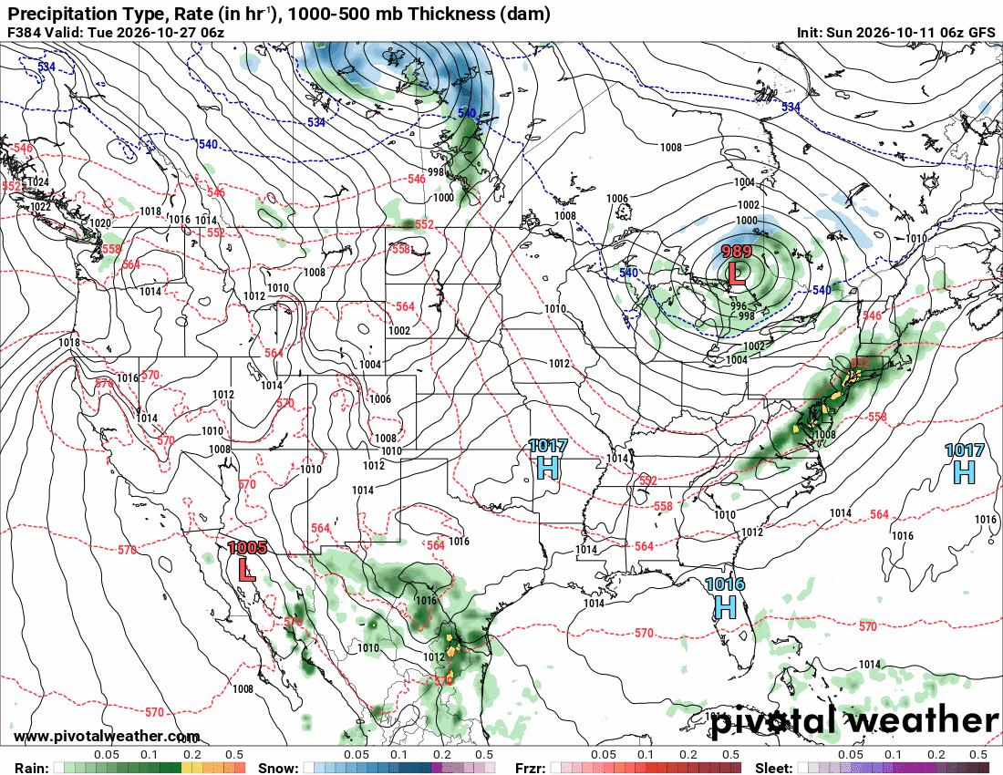 GFS precipitation type and rate · Last · Oct 26, 11:00 PM PDT