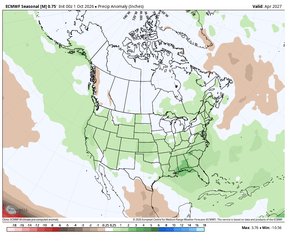 ECMWF Seasonal monthly precipitation anomaly · Last · Mar 31, 5:00 PM PDT