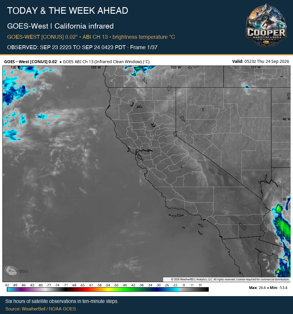 GOES-West | California infrared, OBSERVED: SEP 23 2223 TO SEP 24 0423 PDT