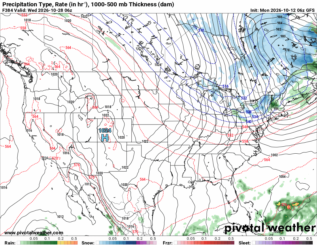 GFS precipitation type and rate · Last · Oct 27, 11:00 PM PDT