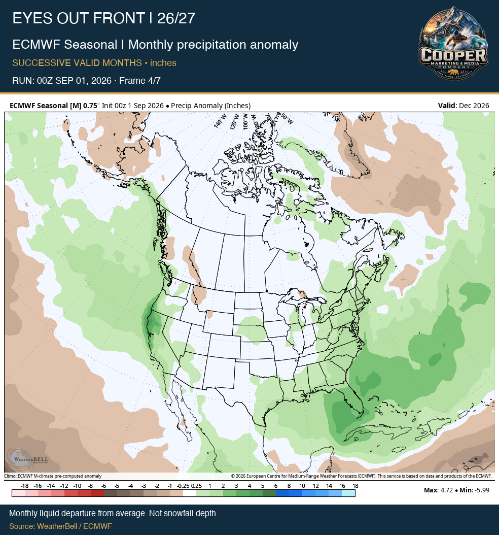 ECMWF Seasonal | Monthly precipitation anomaly, middle frame