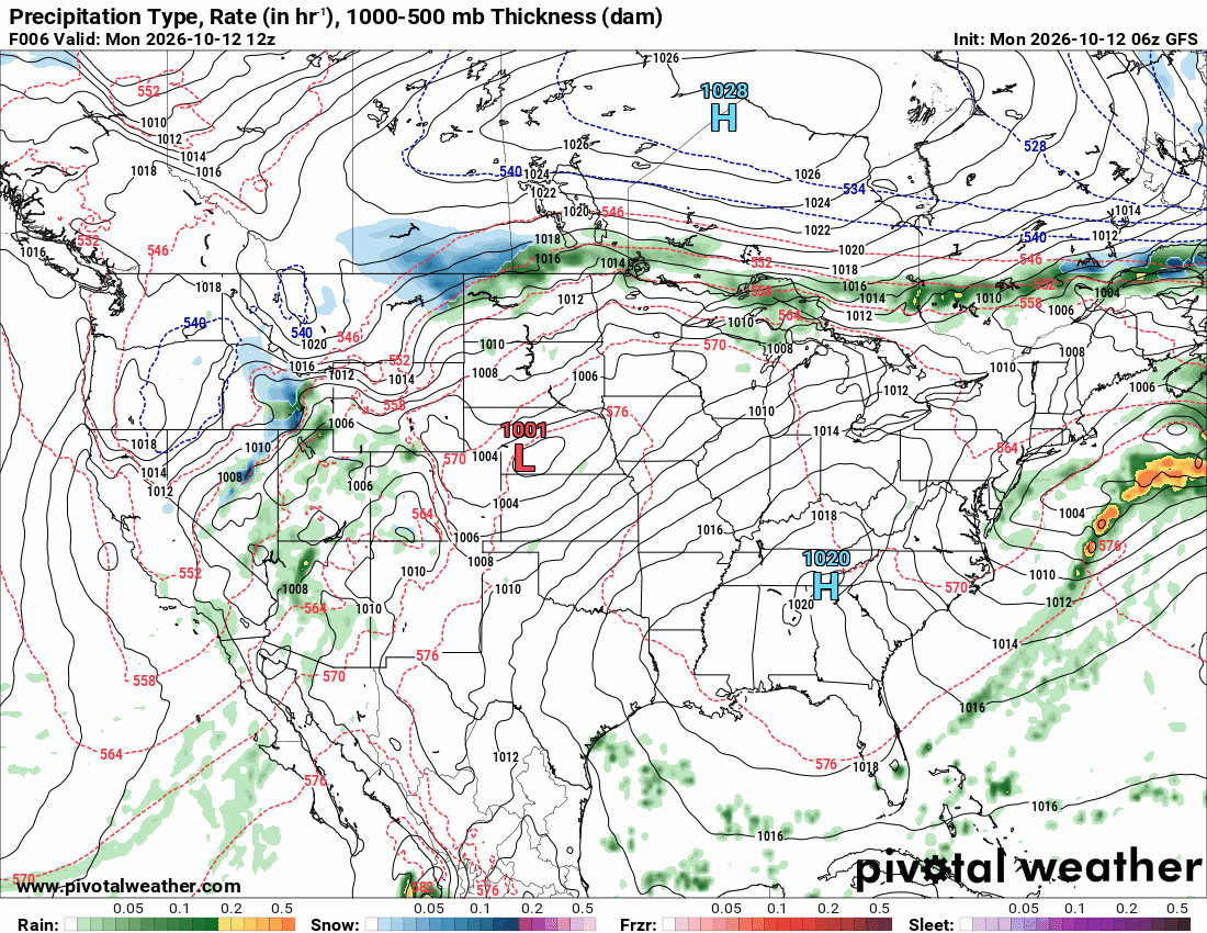 GFS precipitation type and rate · First · Oct 12, 5:00 AM PDT