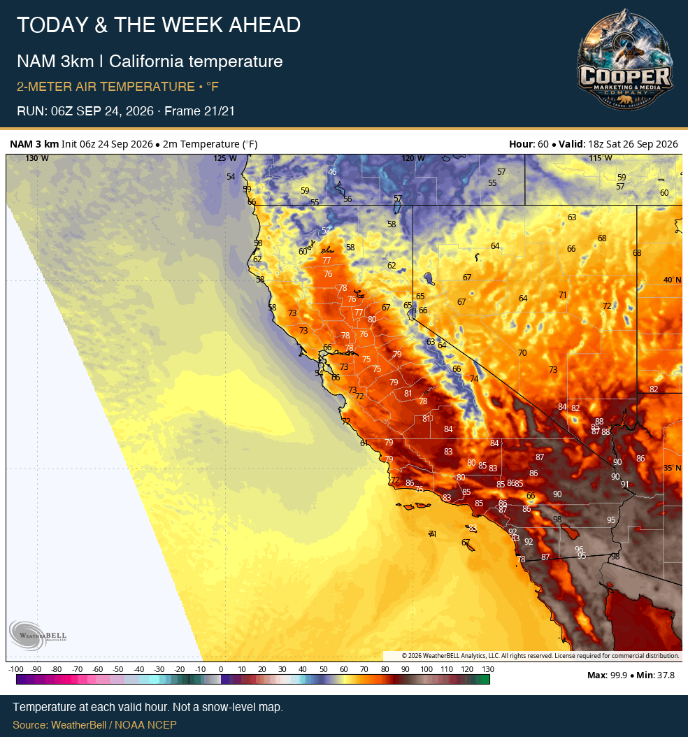 NAM 3km | California temperature, final frame