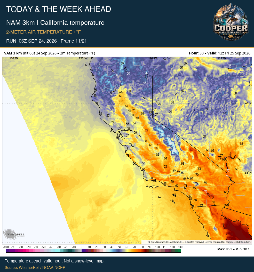 NAM 3km | California temperature, middle frame