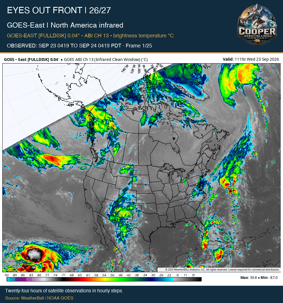 GOES-East | North America infrared, OBSERVED: SEP 23 0419 TO SEP 24 0419 PDT