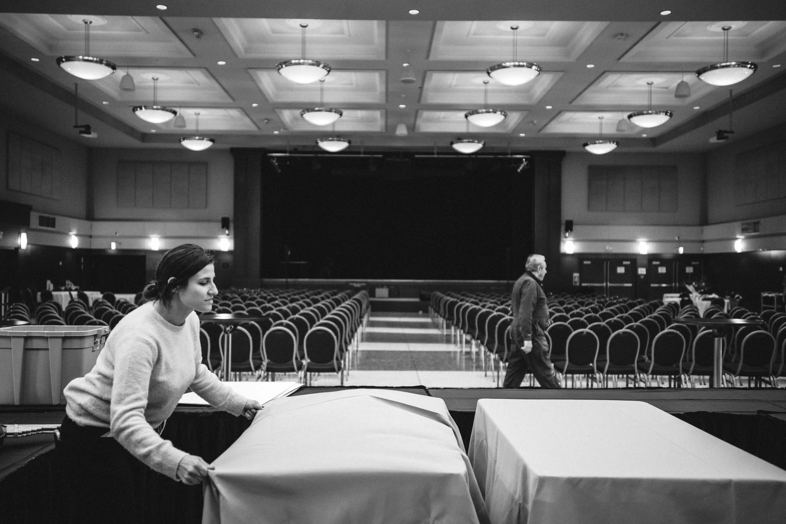Christina setting up a venue before guests arrive