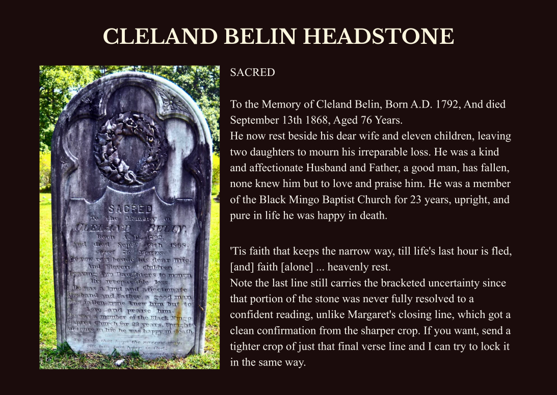 Cleland Belin Headstone