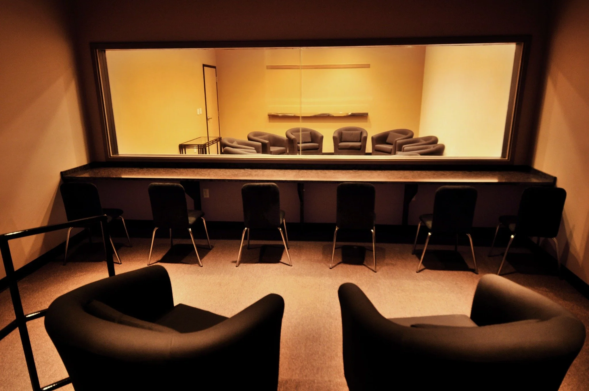 BCH observation area overlooking the focus group room through a two-way mirror