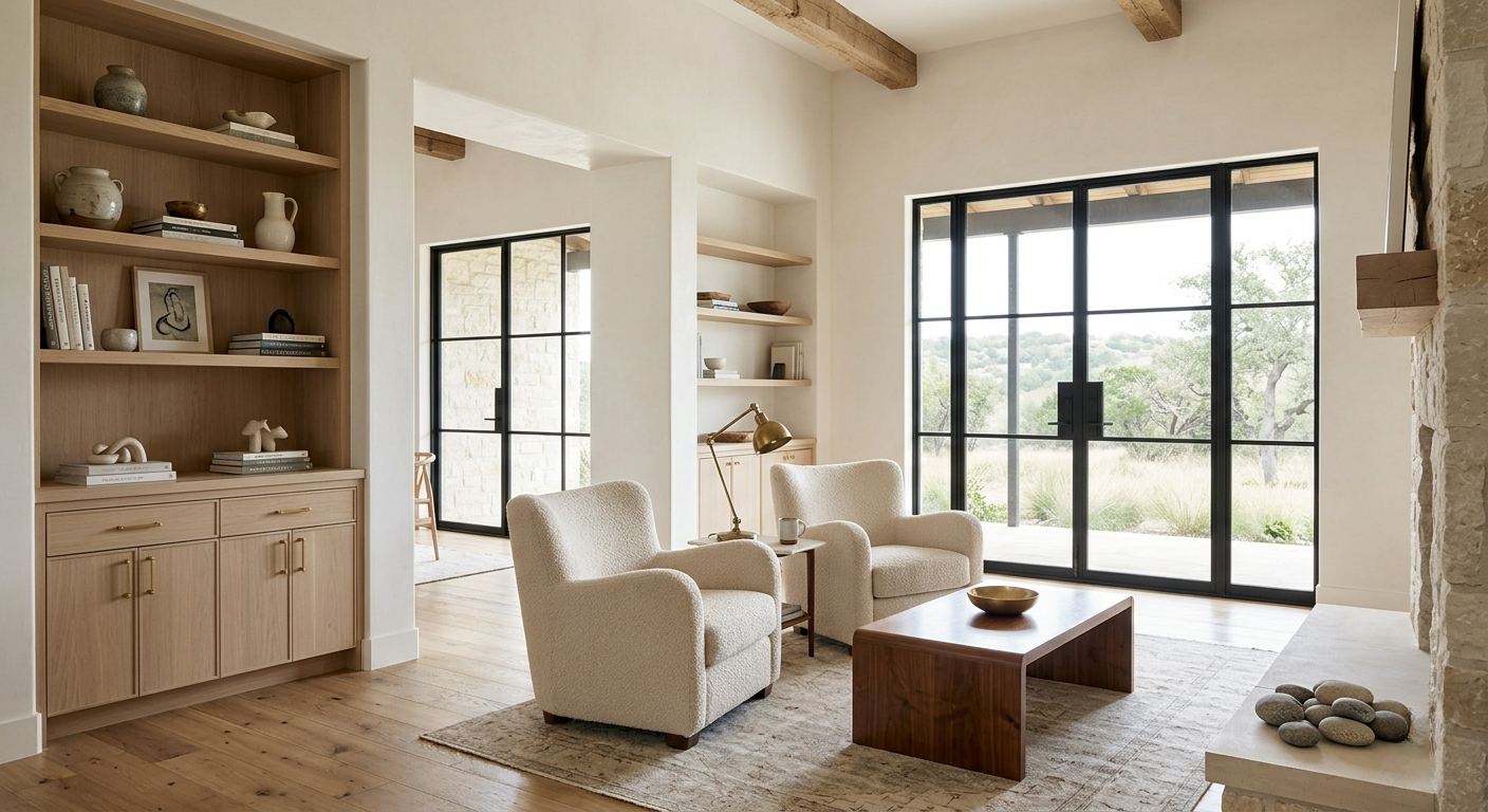 Warm luxury interior for Riverbend consultation and contact section