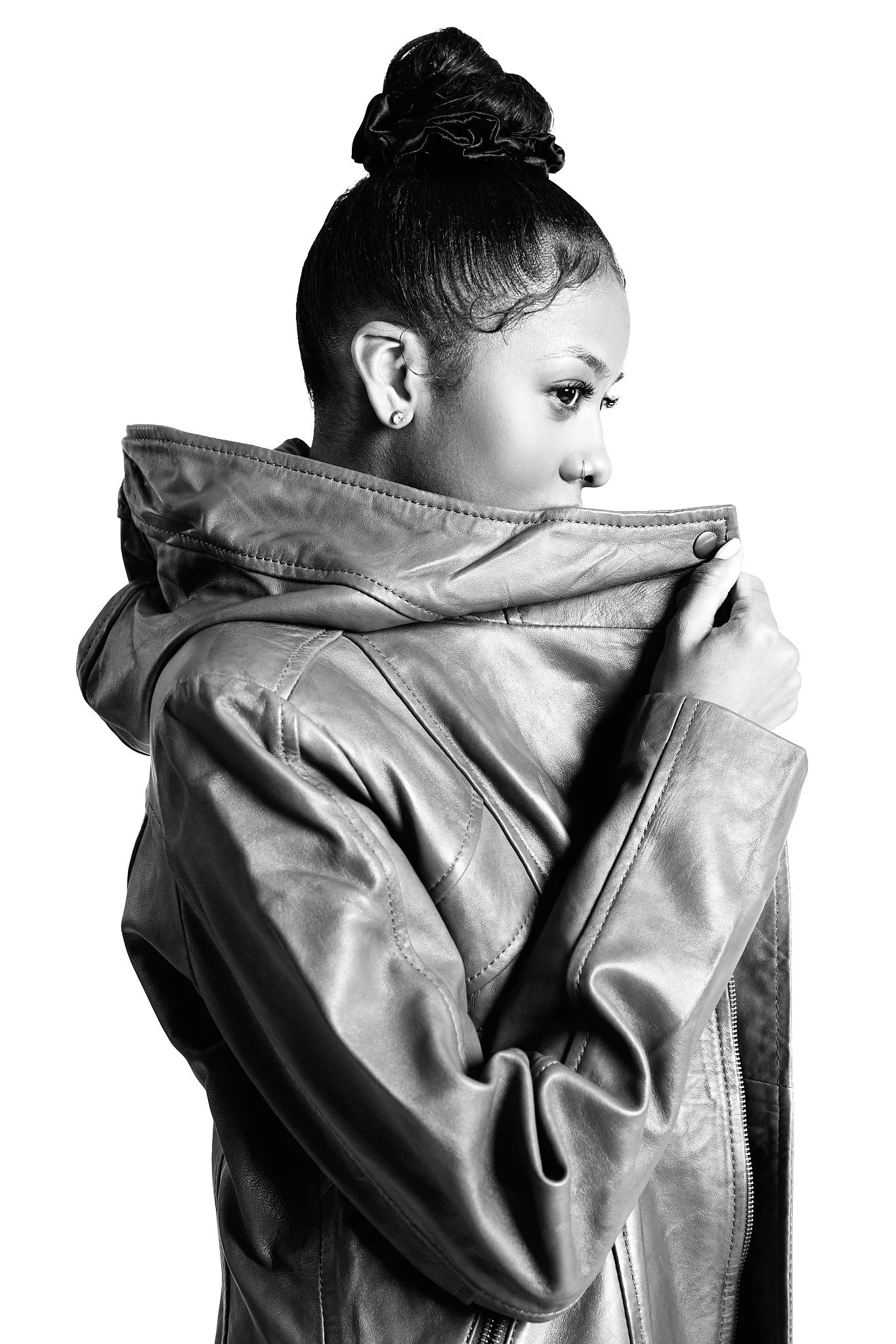 FAD Closet campaign leather outerwear black and white