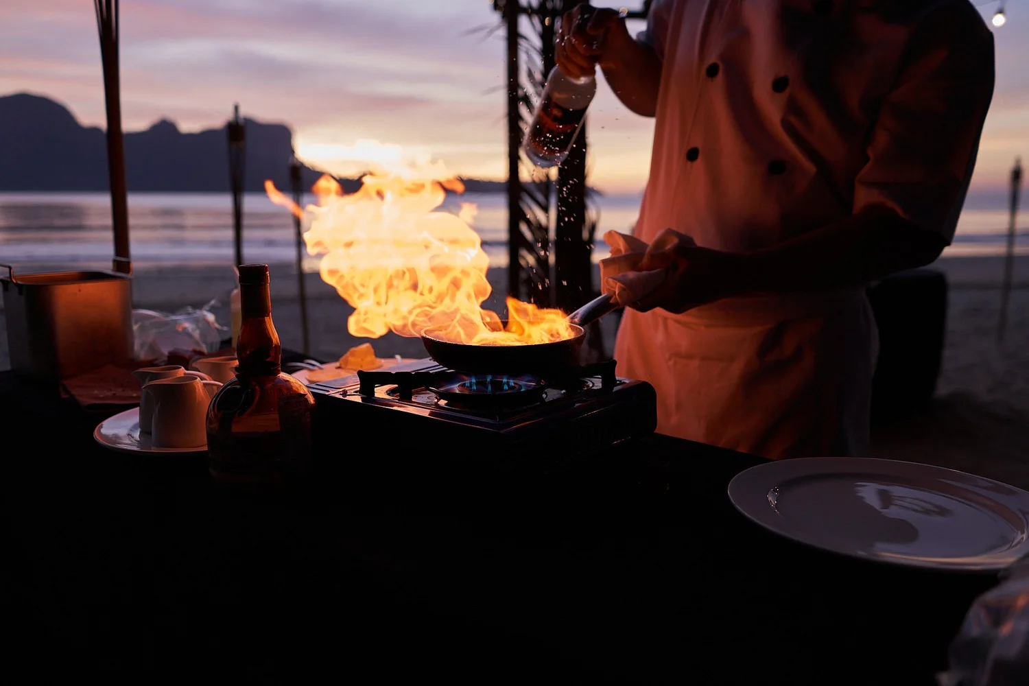 Seda Lio resort chef flambe beach service