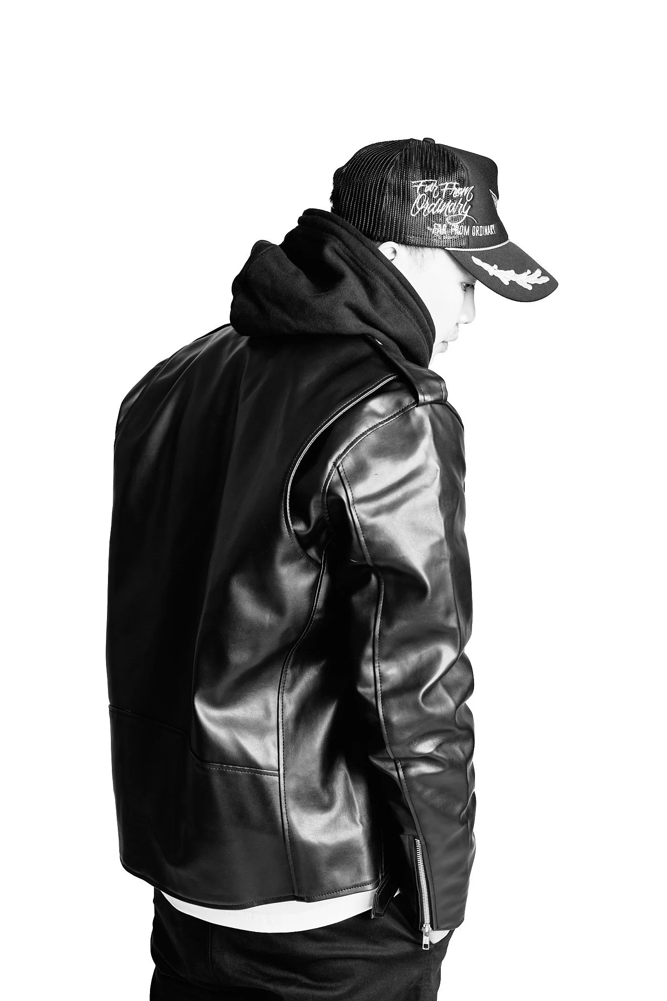 Far From Ordinary campaign branded leather jacket back
