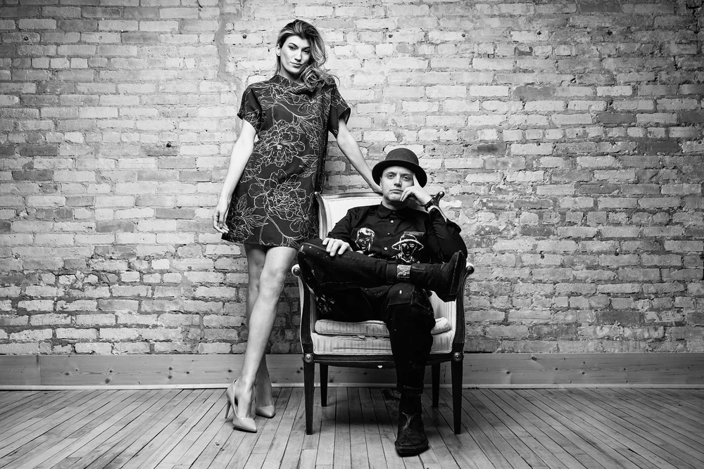 Designer Lennard Taylor with a model, photographed by Ryan Dunbar for the label’s advertising
