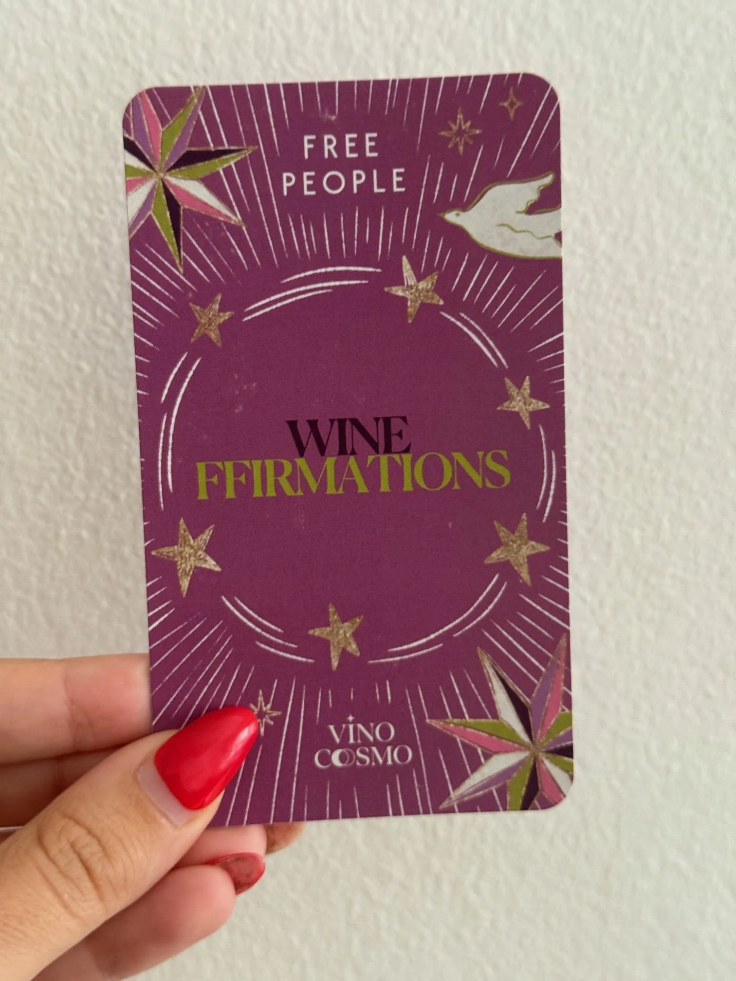 The co-branded Wineffirmations card made for Free People