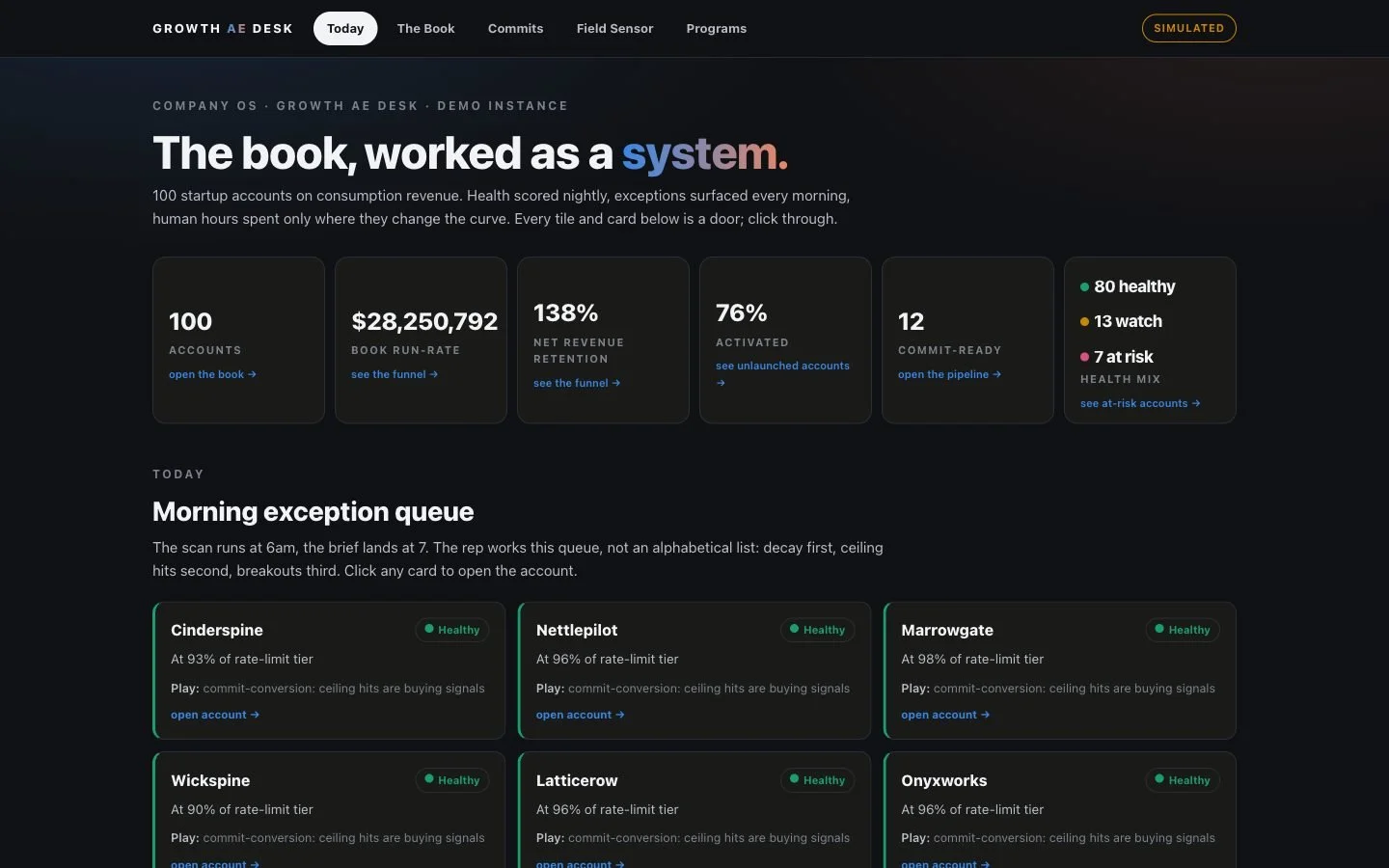 The account portfolio exception queue, demo data