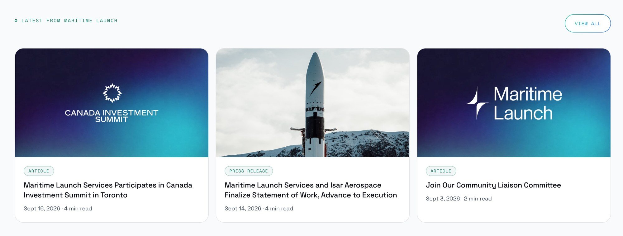 Maritime Launch website: latest news section