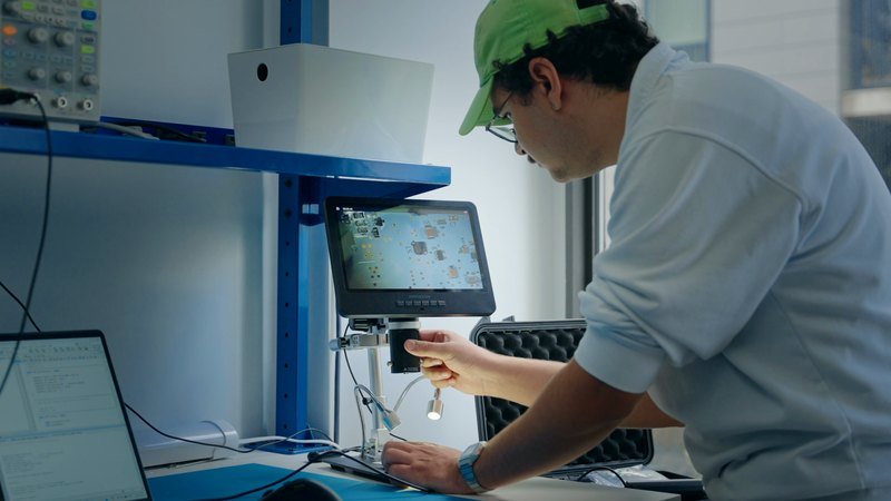 Inspecting a circuit board under a digital microscope