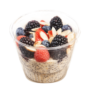 Overnight oats with berries and sliced almonds