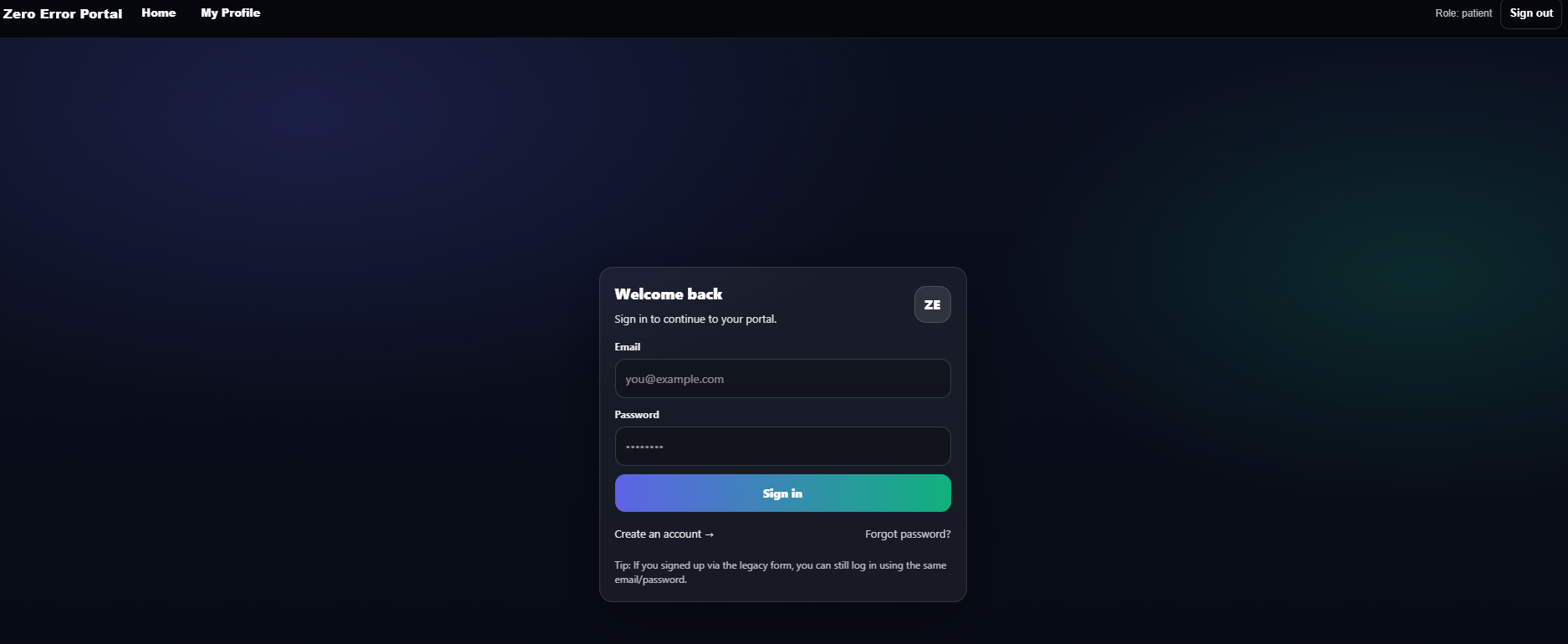 Zero Error Patient reporting screenshot