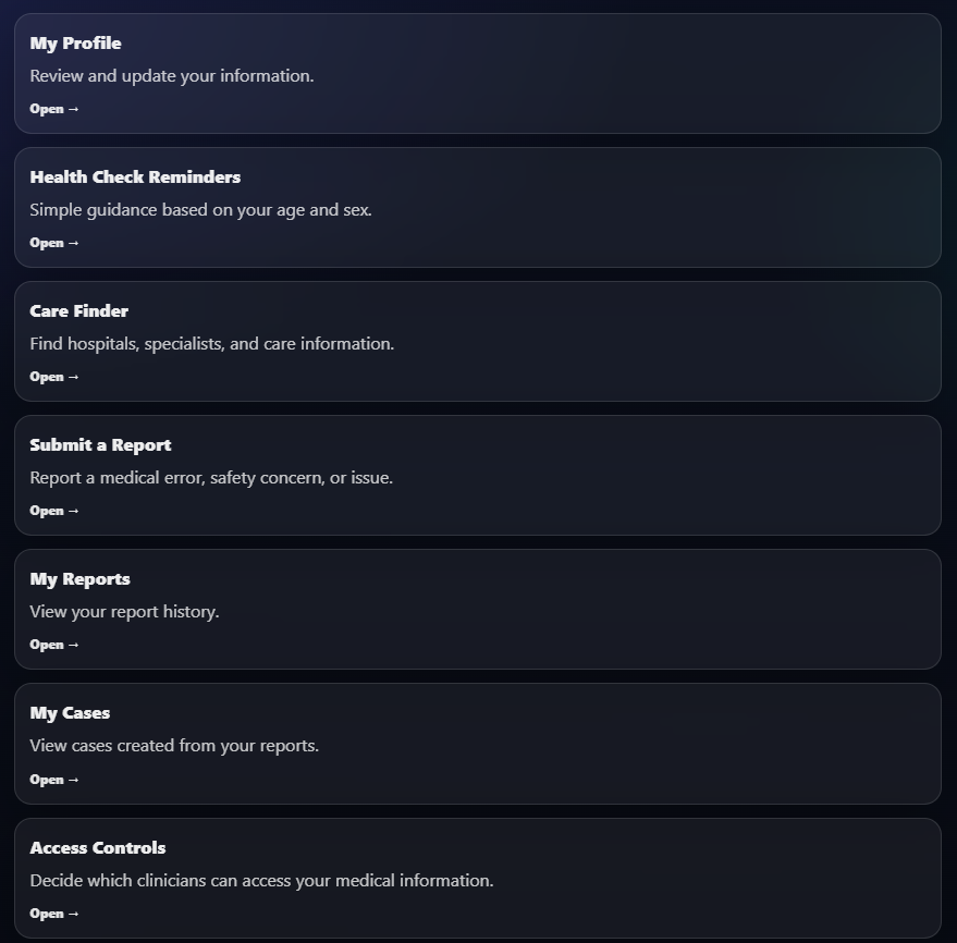 Zero Error Patient medical passport screenshot