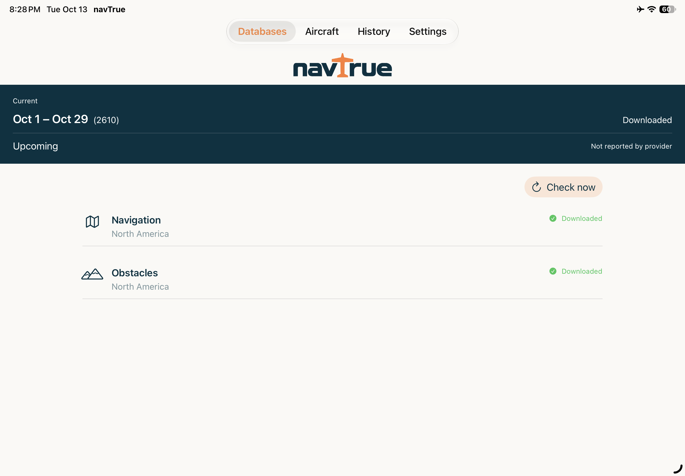 Actual navTrue iPad beta with downloaded Jeppesen navigation and obstacle databases