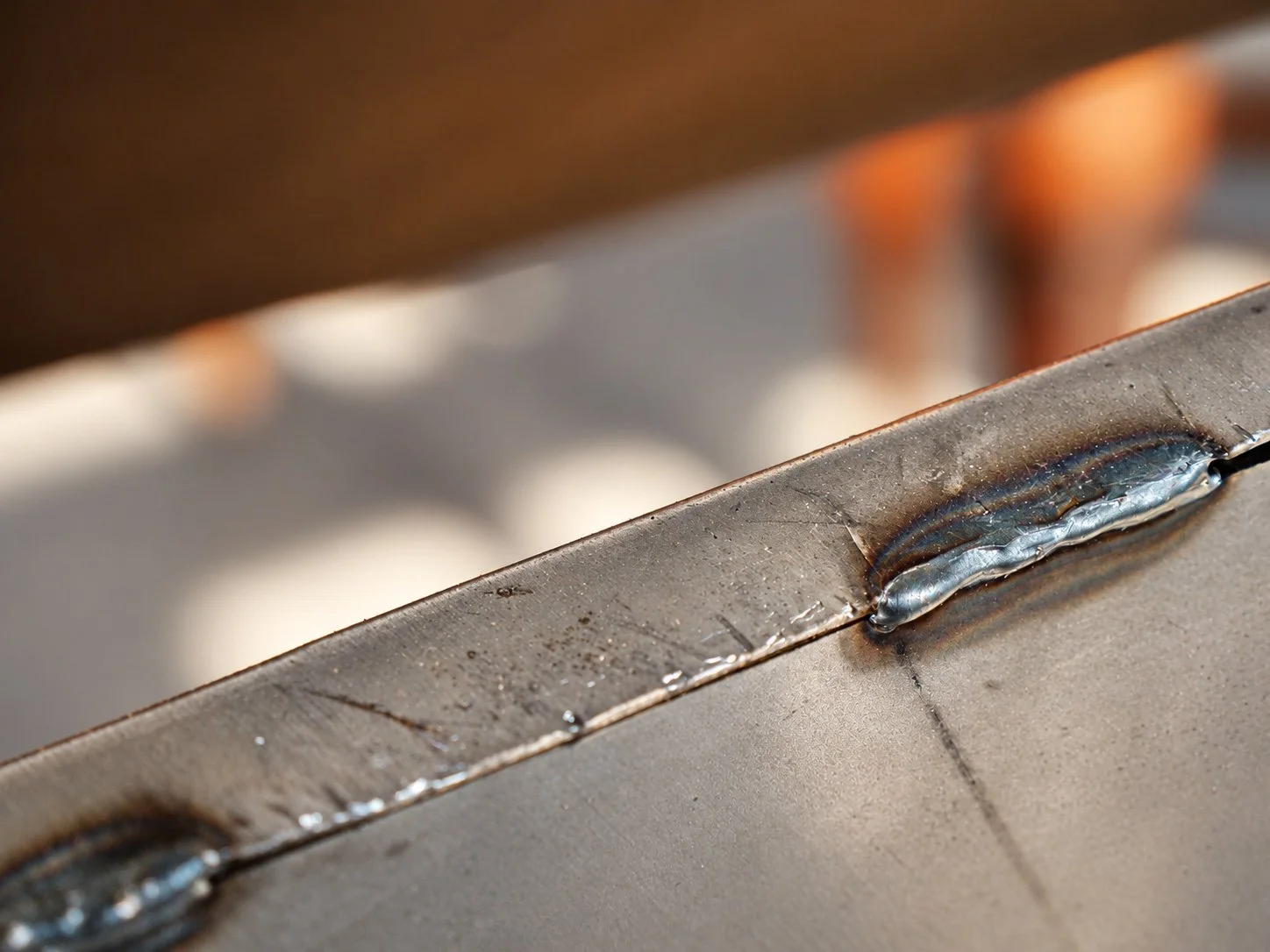 Close view of a welded steel edge.