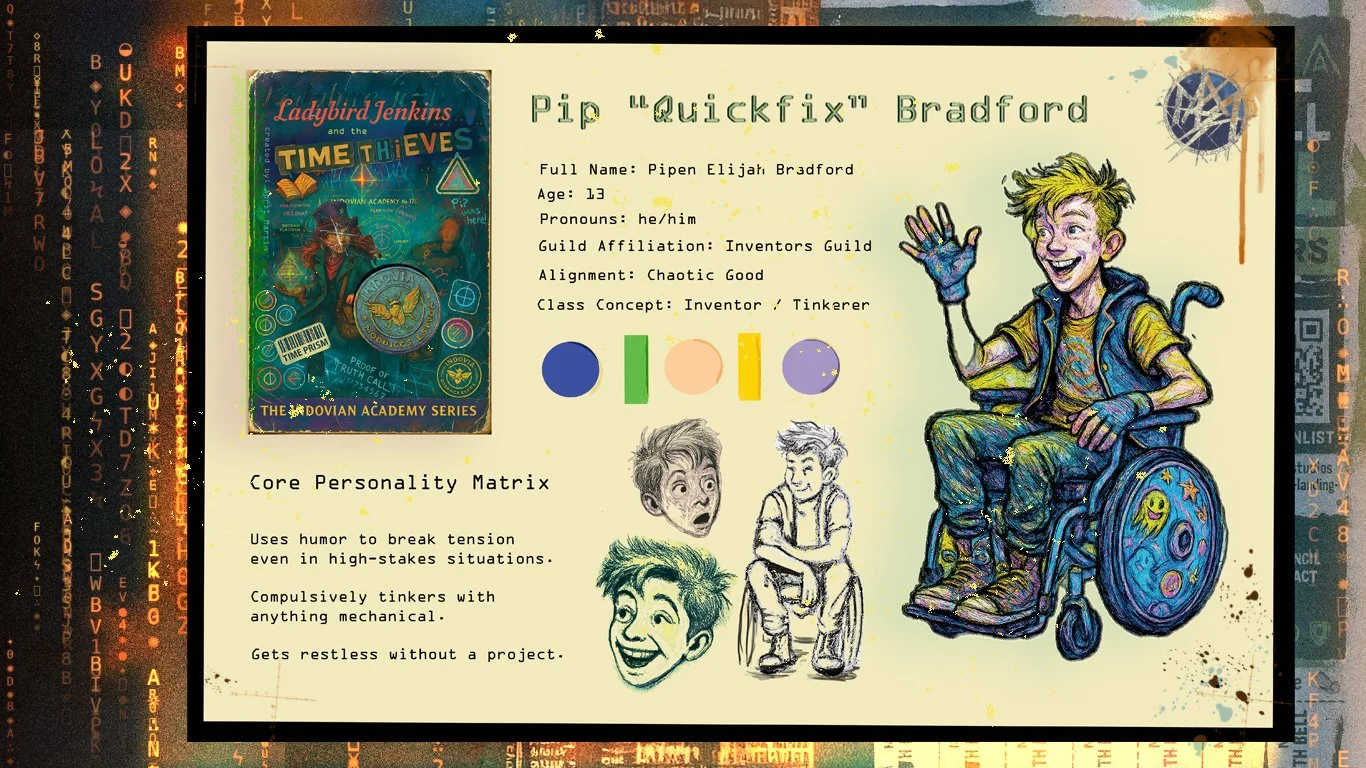 Character Creation title card with a glowing jewel green emblem in a parchment frame.