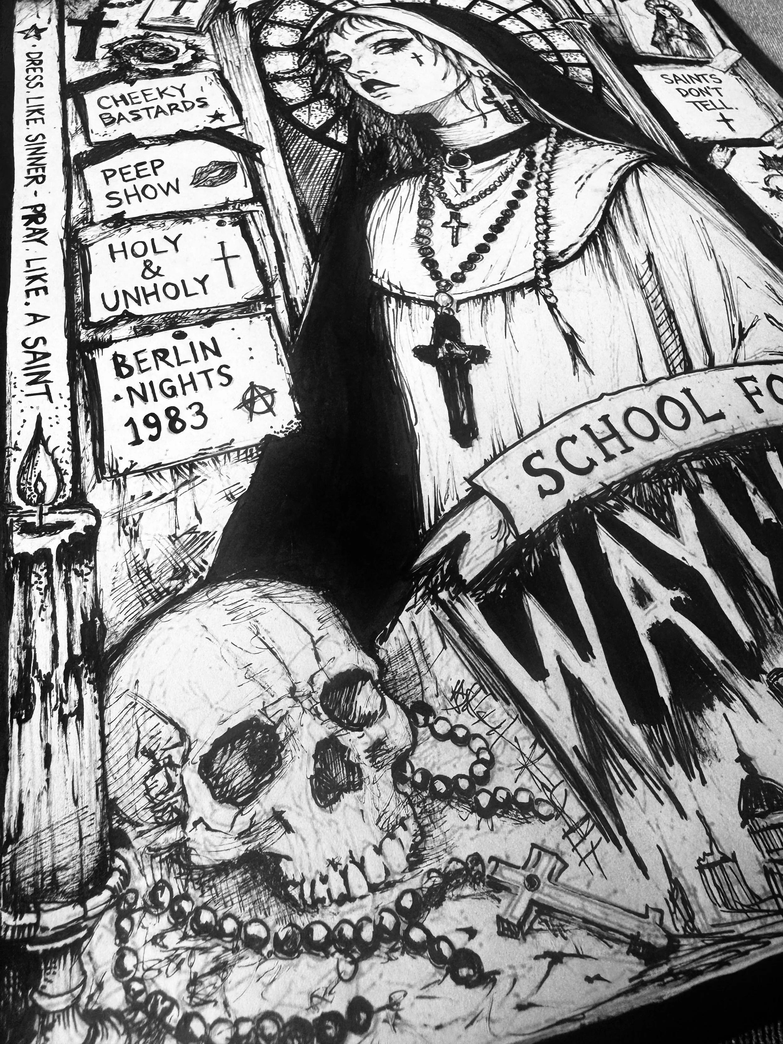 Traditional linework and ink artwork by April Martin