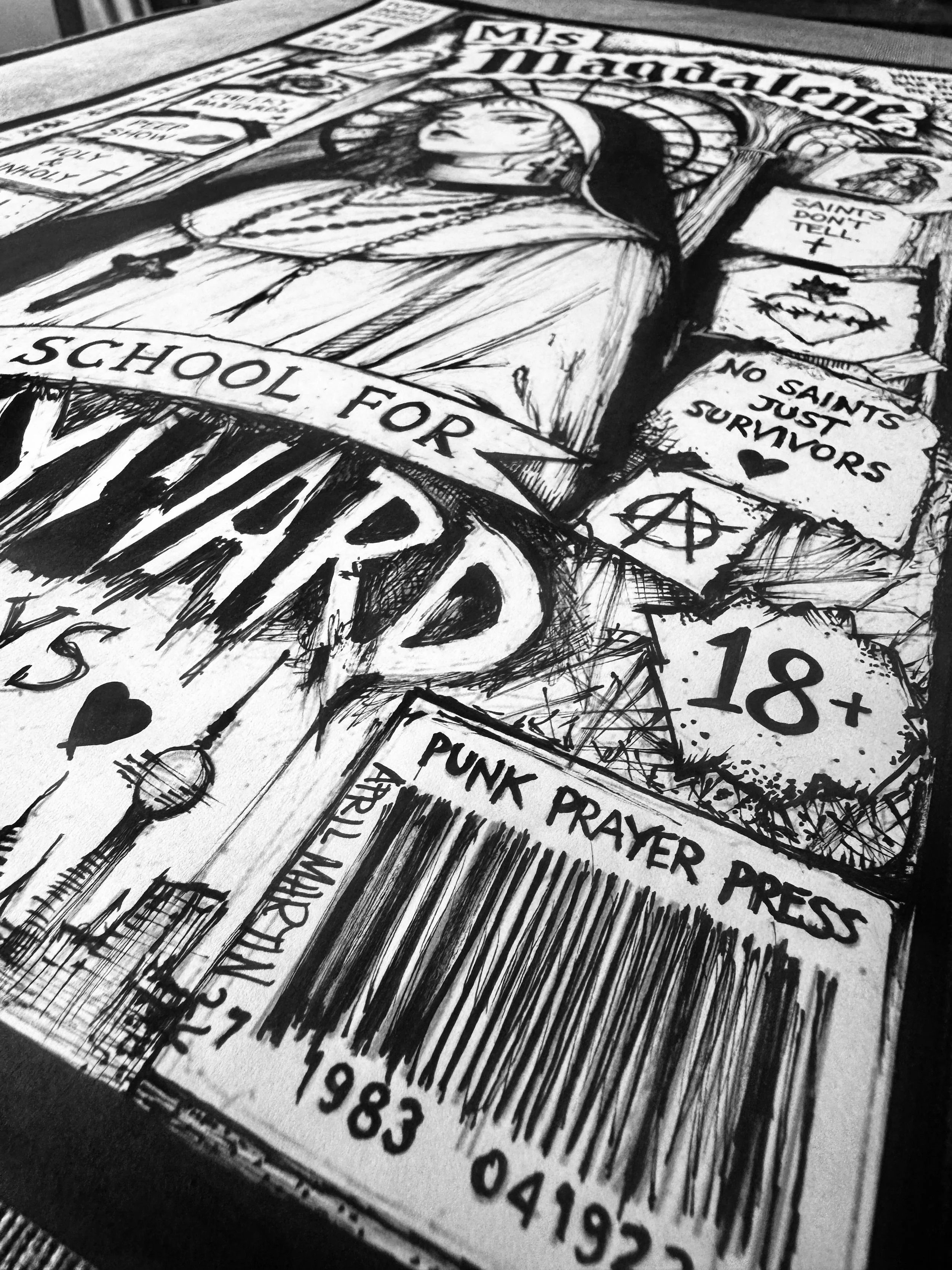 Traditional monochrome ink illustration by April Martin