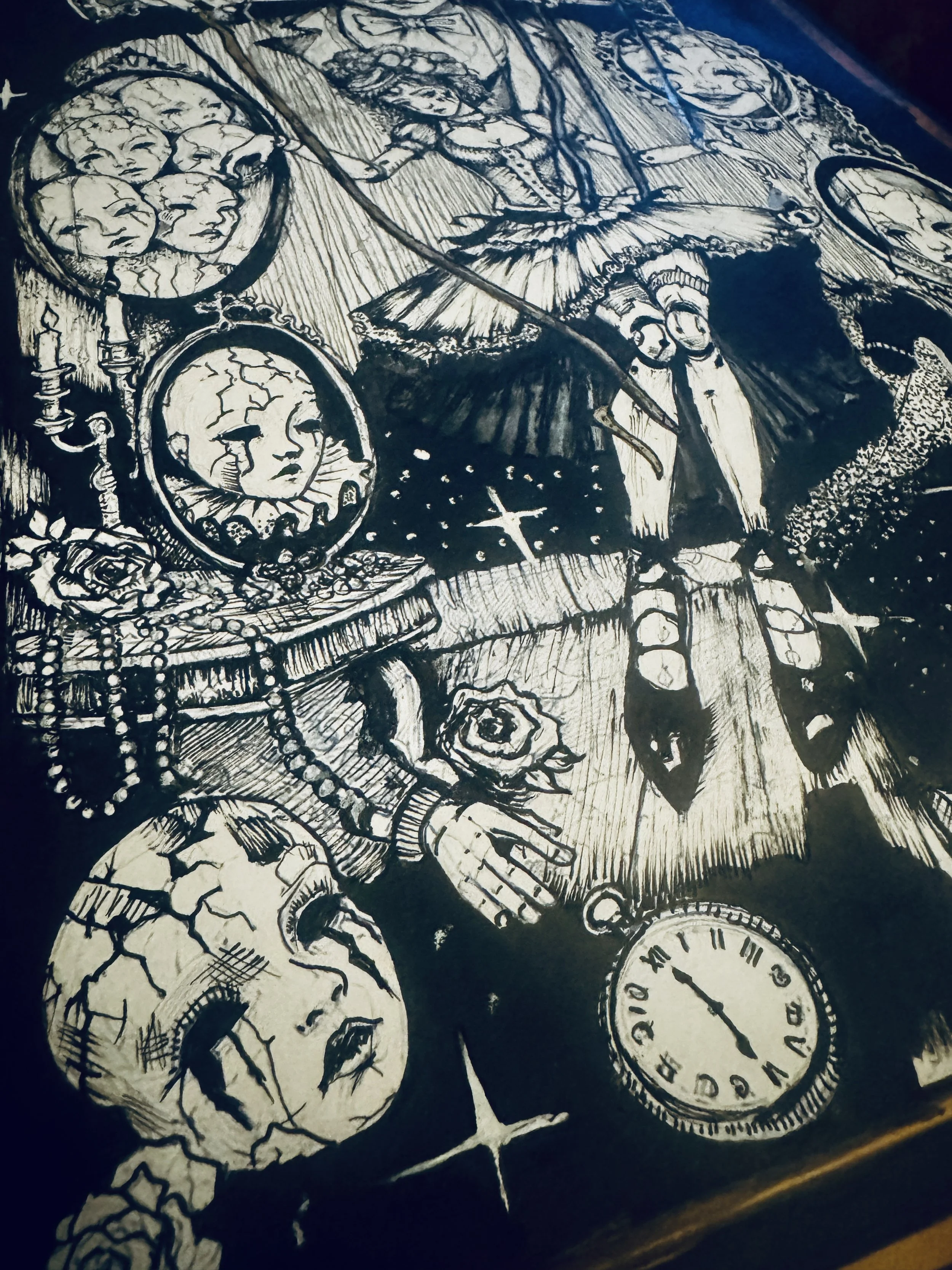 Traditional black and white ink illustration by April Martin