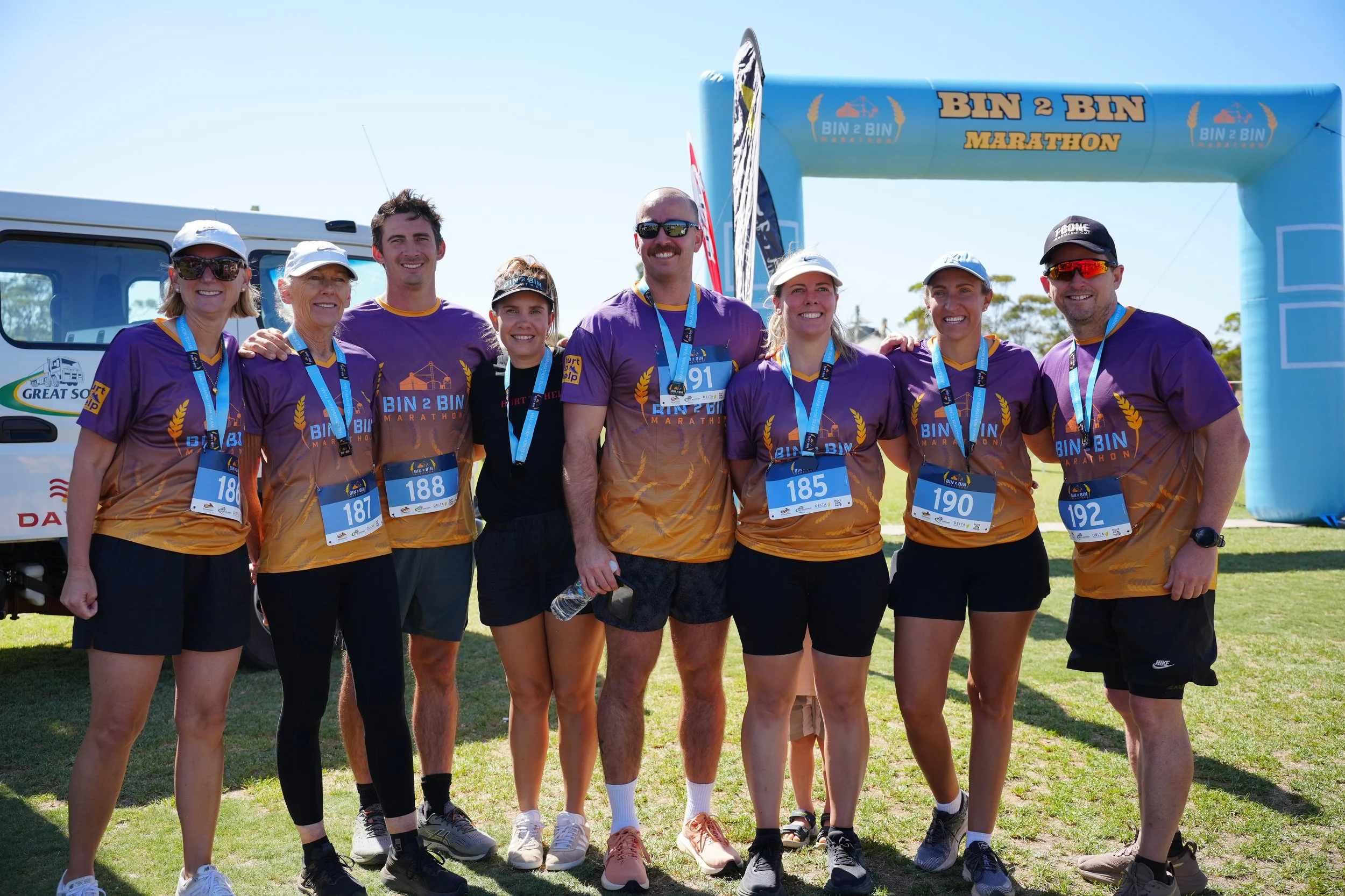 Bin 2 Bin Marathon — finishers at the start arch