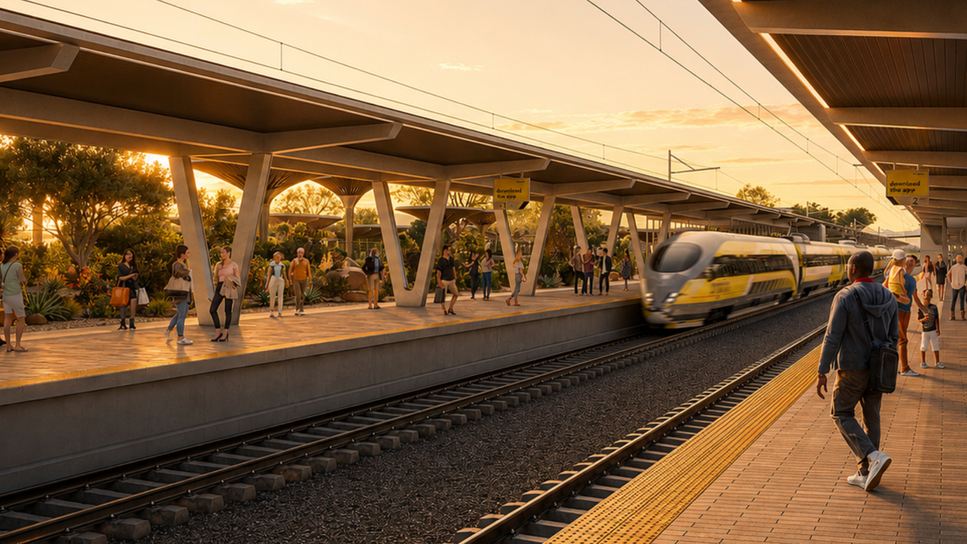 Artist's view of a Brightline West station platform