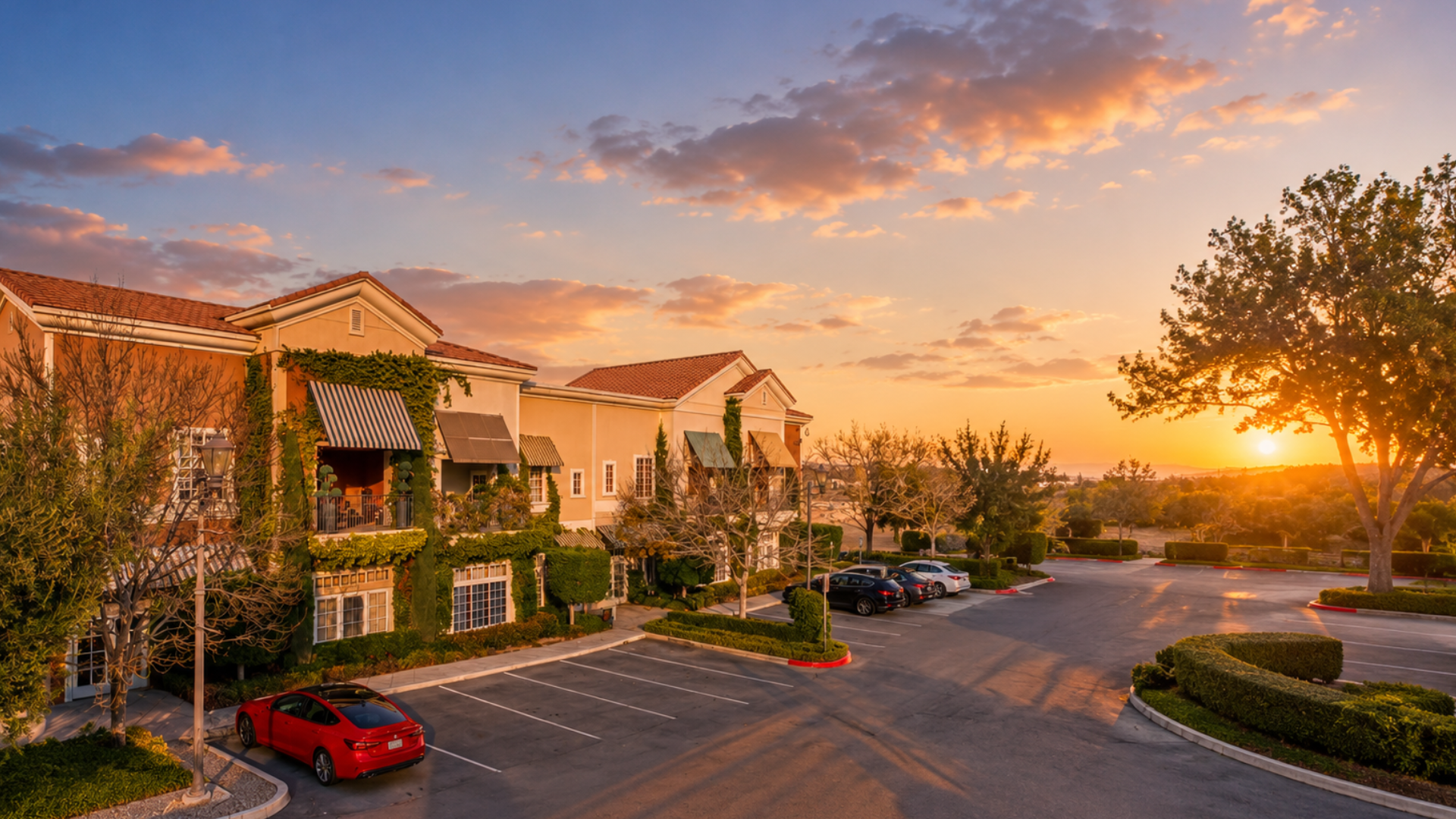 An established Las Vegas office building at sunset