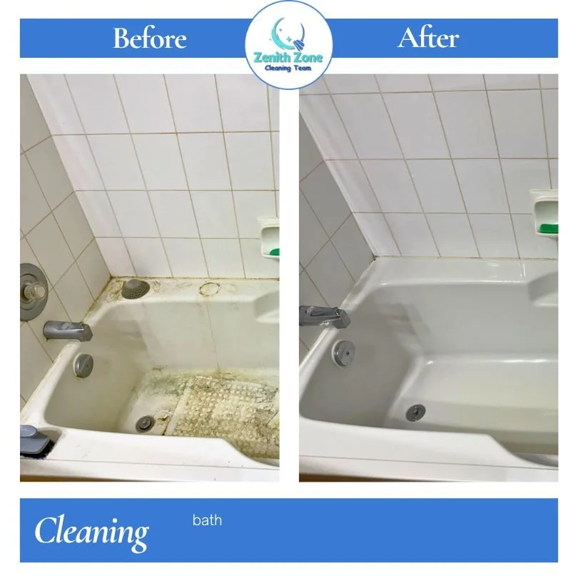 Move-out bathroom cleaning in Maple Ridge, hard water stain removal, tub scrubbing and disinfecting