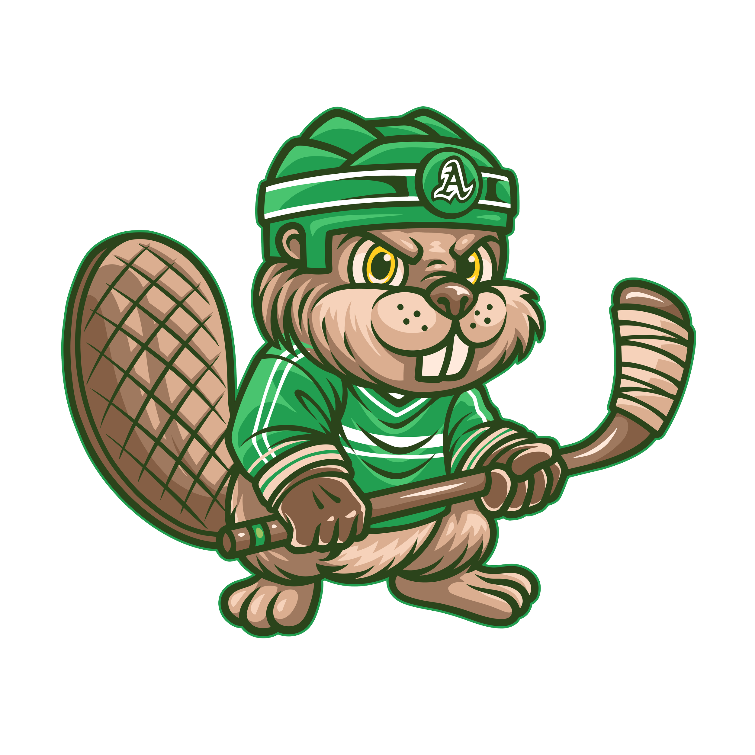 Abington Hockey Club beaver mascot holding a hockey stick