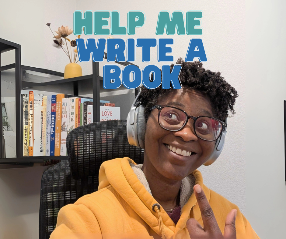 Graphic with text 'Help me write a book' representing reader collaboration.