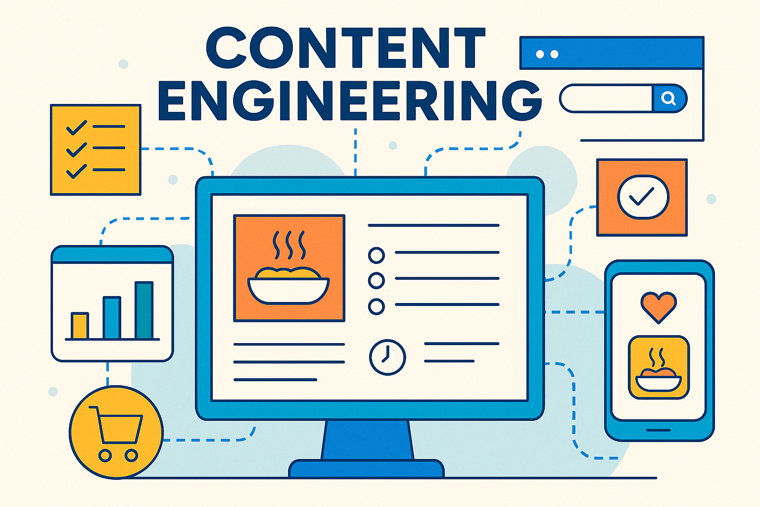 Blueberri-style illustration showing structured recipe data connecting across platforms.