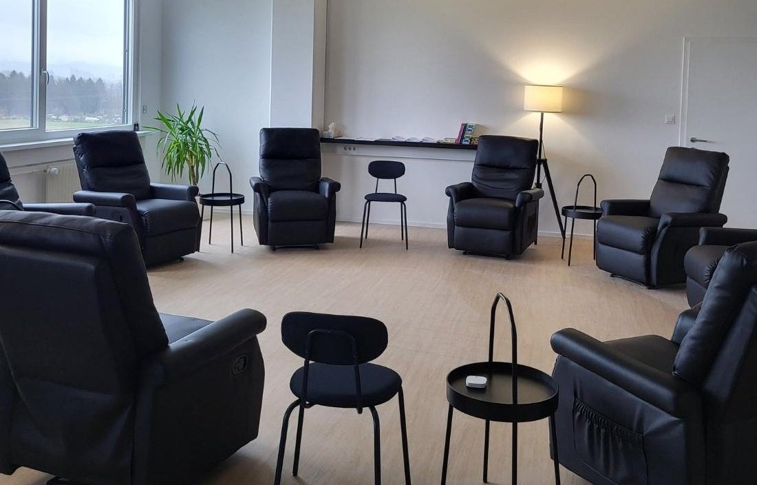 The Enso room at Stegne 21 in Ljubljana, chairs arranged in a circle