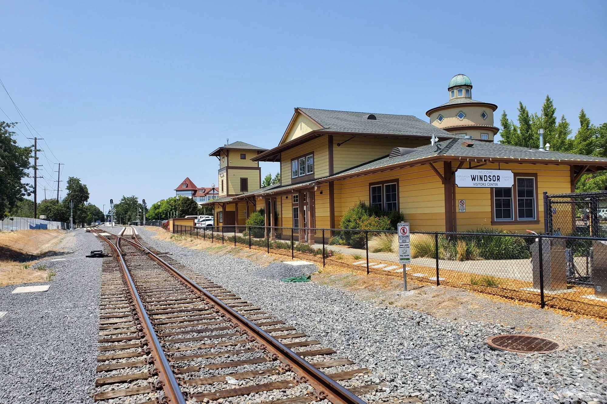 Windsor SMART station building beside the rail line