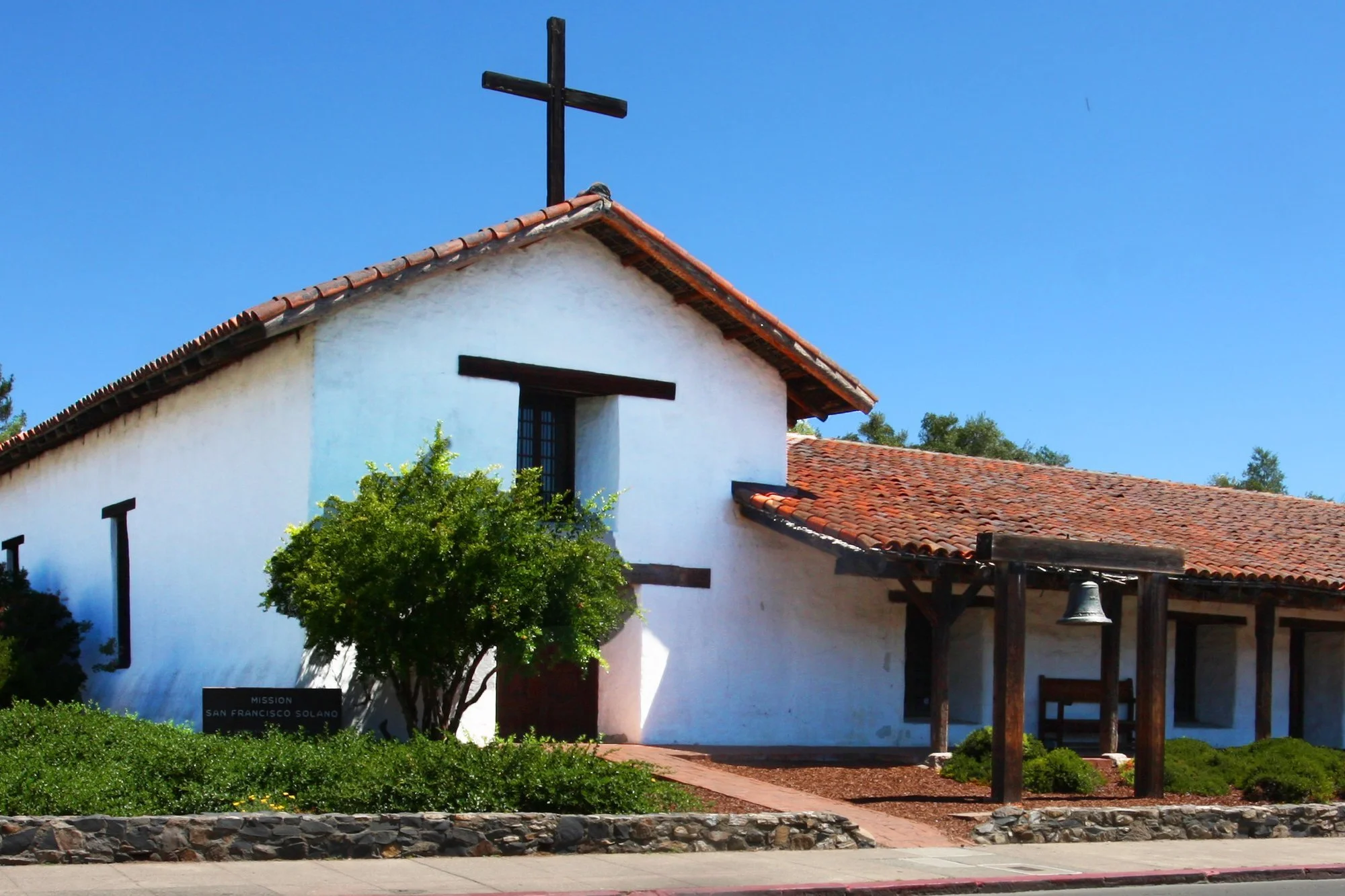 Mission San Francisco Solano, a white adobe mission on East Spain Street