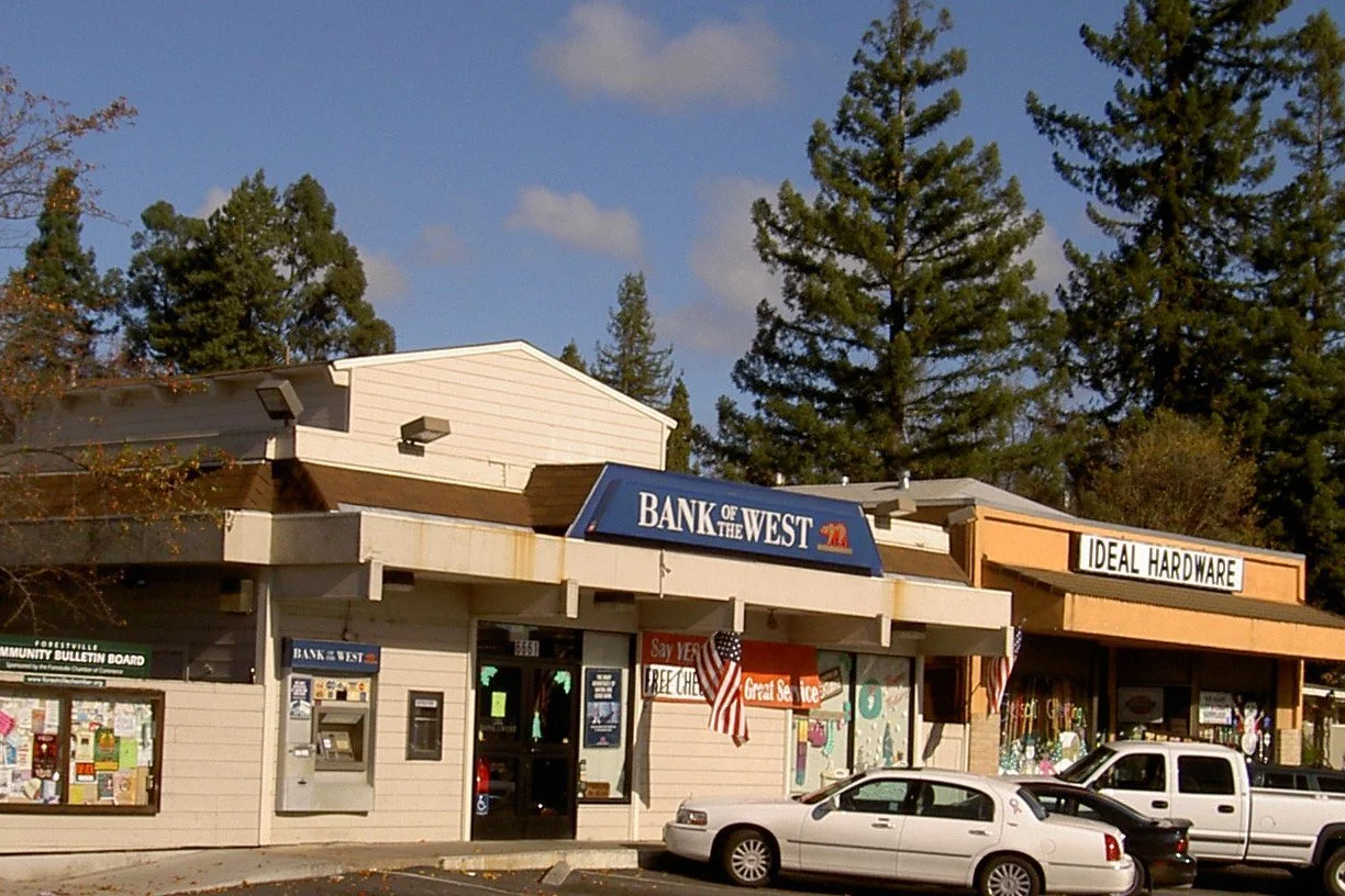 Storefronts along Front Street in downtown Forestville