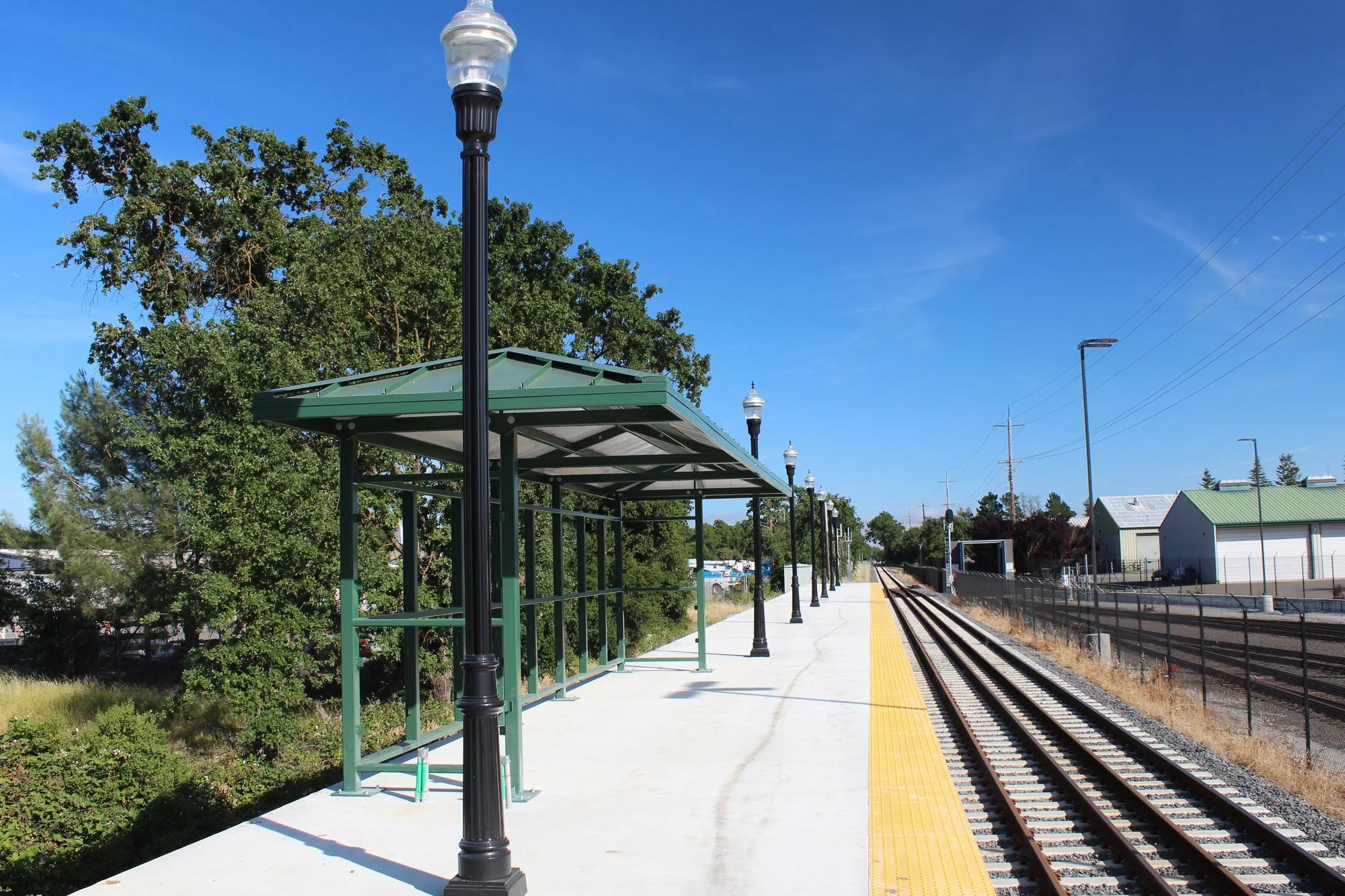 SMART commuter rail platform at the Sonoma County Airport station on Airport Boulevard