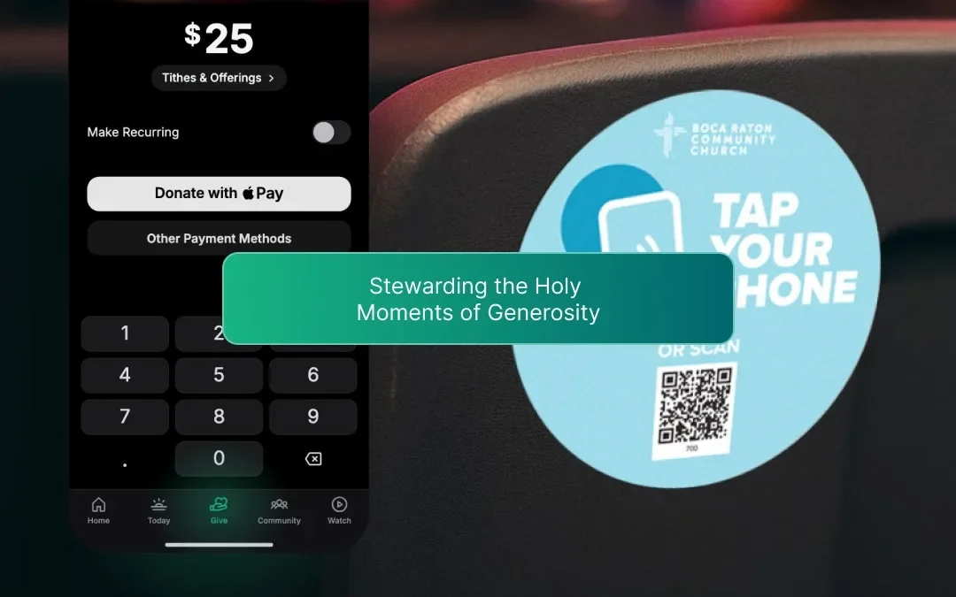 A blog feature image showing a giving screen on a phone and a Tap Your Phone sign