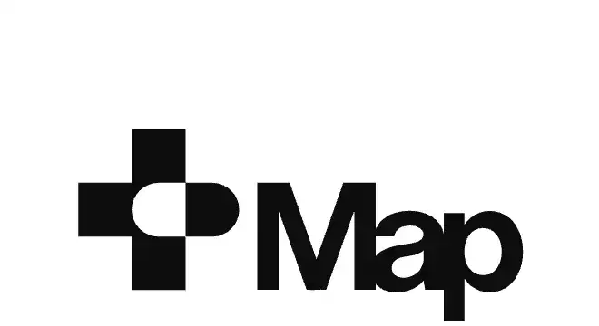 Concept one: a cross and capsule mark beside a Map wordmark, in black