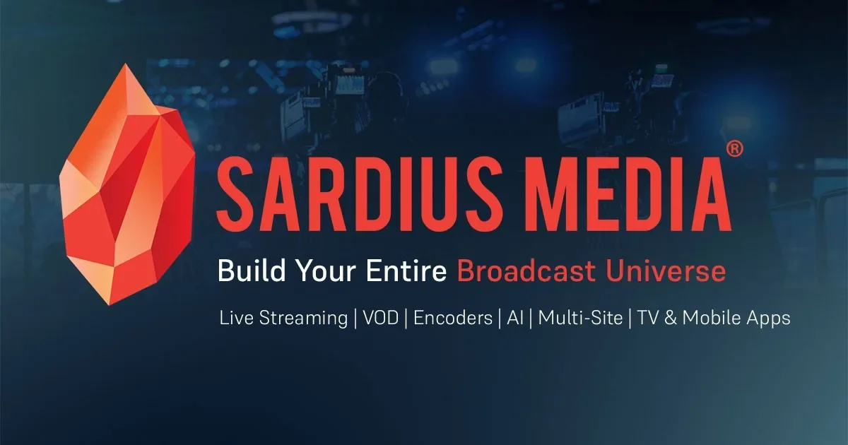 Sardius Media brand card: the red crystal mark and the line Build Your Entire Broadcast Universe